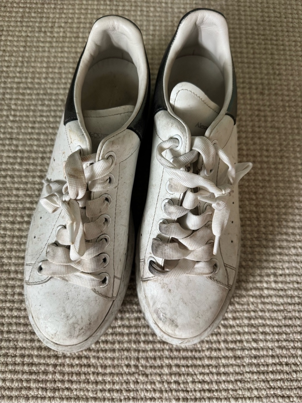 White Leather Low-Top Sneakers with Black Heel
